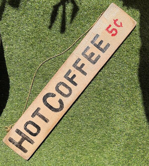 Vintage Rustic Wooden Hot Coffee 5¢ Hanging Sign Wall Decor 30.5in